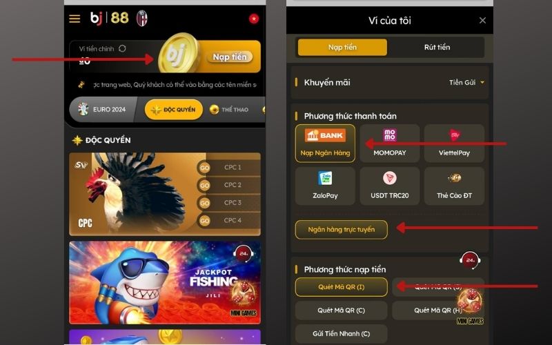 Nạp tiền ngân hàng trực tuyến bằng cách quét mã QR Nạp tiền ngân hàng trực tuyến bằng cách quét mã QR