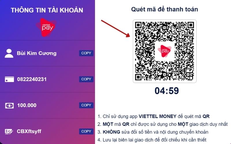 Sao chép các thông tin và thực hiện chuyển tiền Sao chép các thông tin và thực hiện chuyển tiền