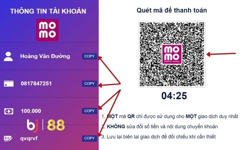 Thực hiện quét mã QR trong ứng dụng MOMO của bạn Thực hiện quét mã QR trong ứng dụng MOMO của bạn
